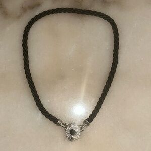 Judith Ripka black twisted satin choker w/ sterling silver/black onyx pendant